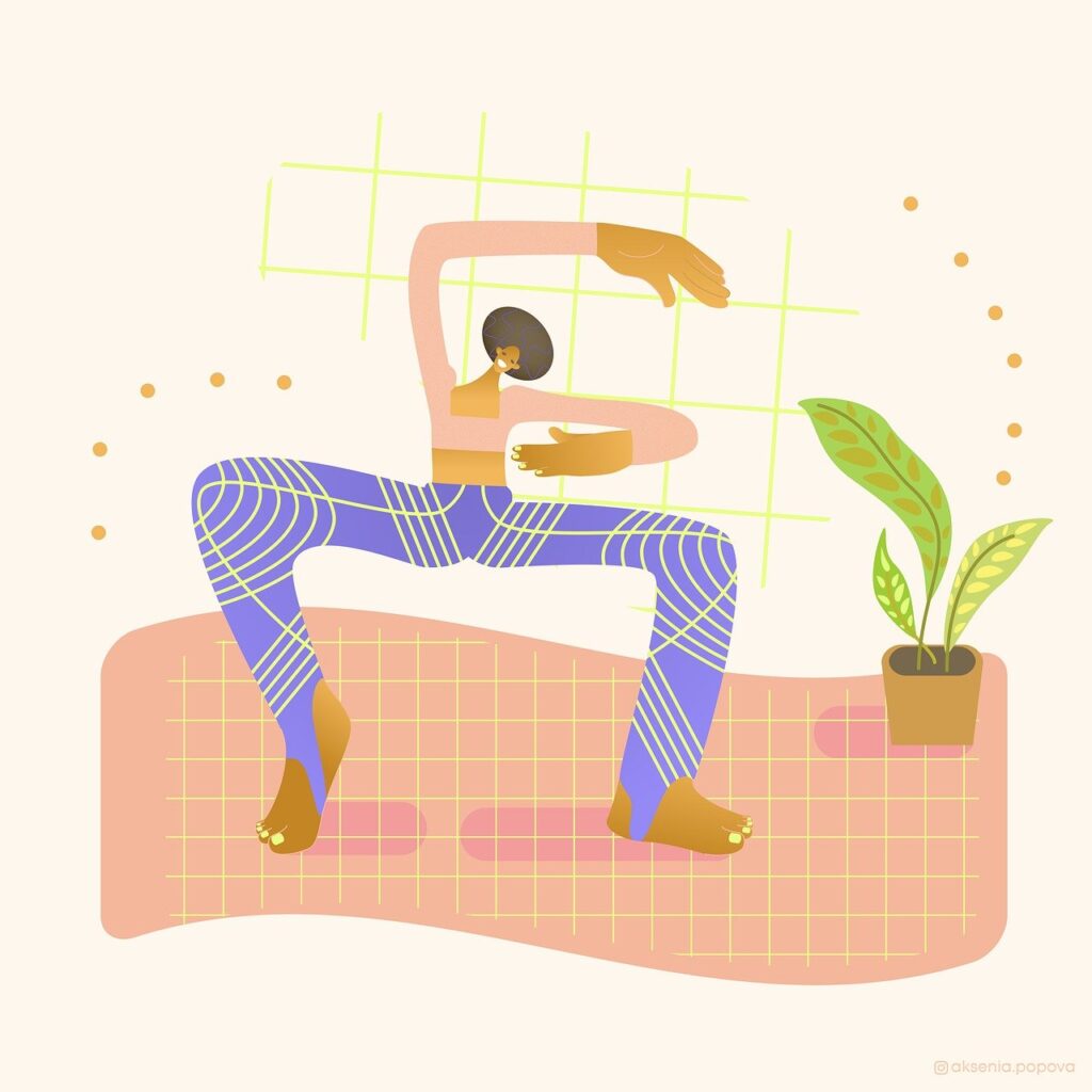 Woman finding balance in life doing yoga illustration